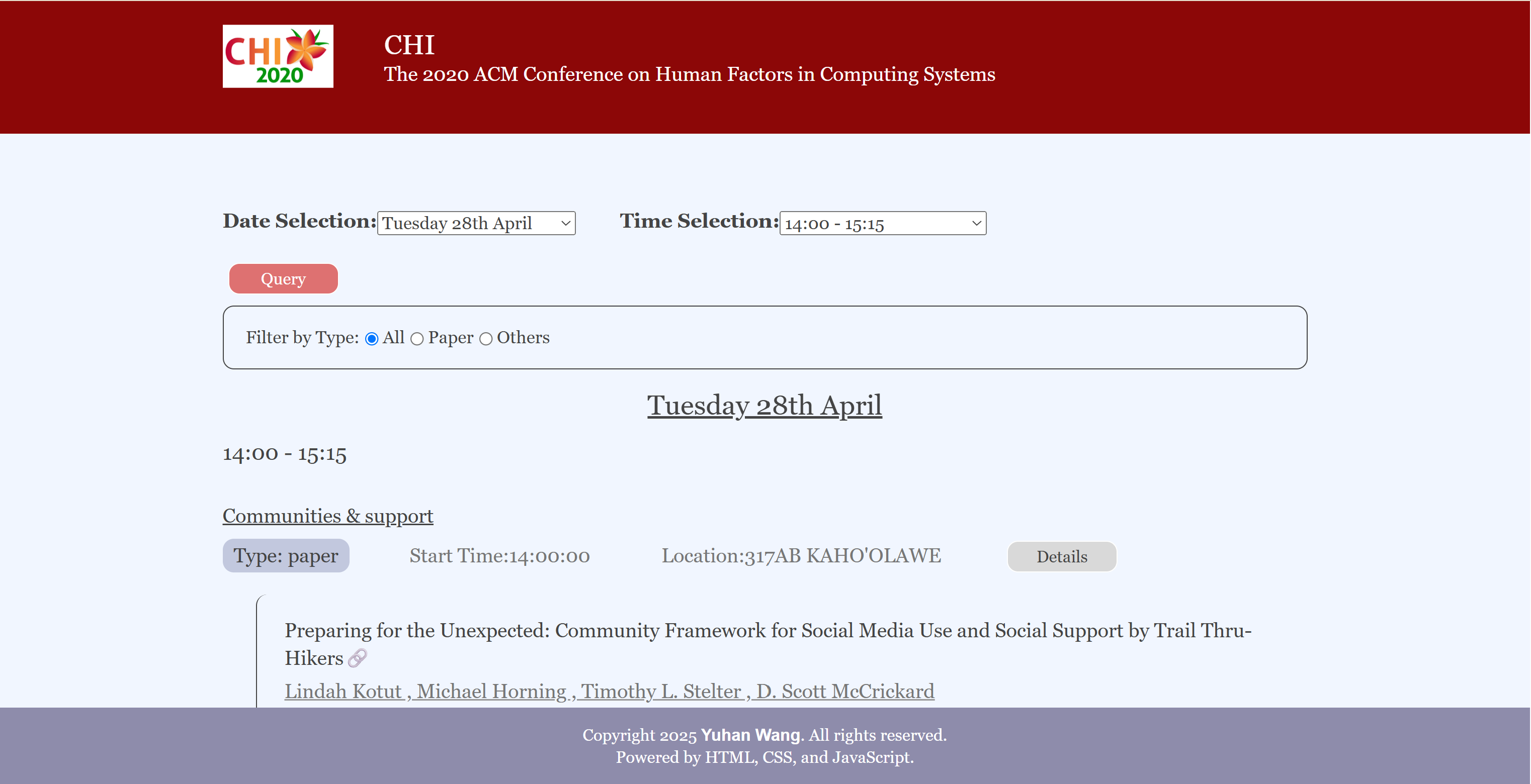 CHI'20 Schedule Explorer website preview